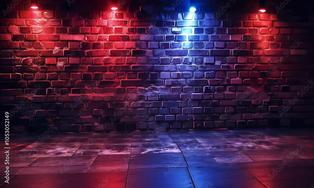 
Red and blue neon light on a brick wall background vector illustration. Design element that could be used for a sport, concert or party poster, flyer, banner,