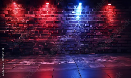 
Red and blue neon light on a brick wall background vector illustration. Design element that could be used for a sport, concert or party poster, flyer, banner,