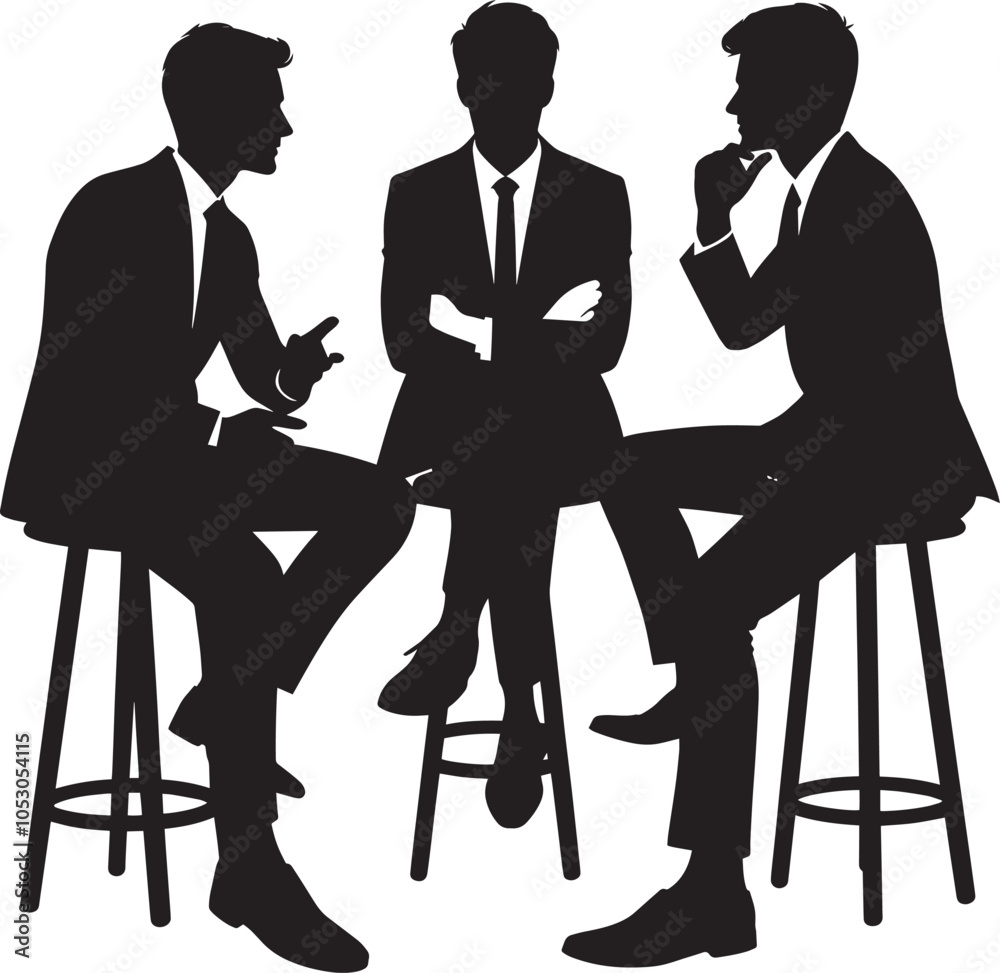 Obraz premium Group of business people talking silhouette vector illustration isolated on a white background