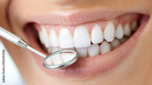 dentist examining patients bright, healthy smile with dental mirror, showcasing importance of oral hygiene and regular check ups