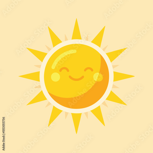 Smiling sun with rays, sunshine, happy, cartoon.