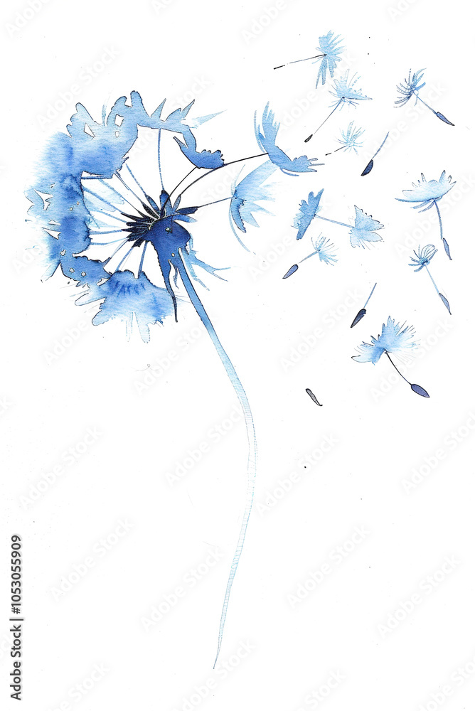 Fototapeta premium Blue dandelion seeds fly