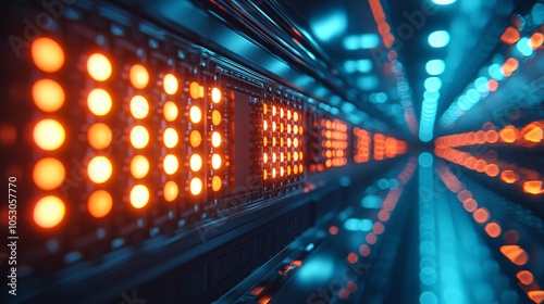 LED lights in data center, network hub, geometric, industrial, high quality, macro lens, 16:9