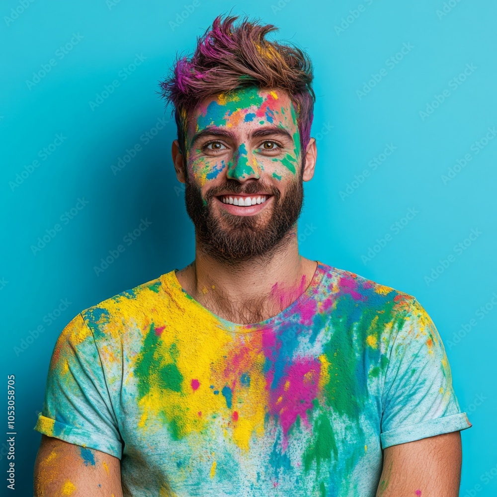 Colorful Man Covered in Paint from Head to Toe