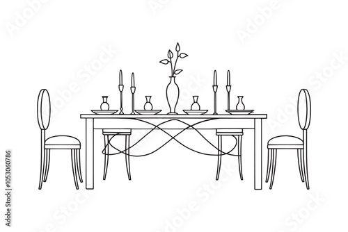 Table Runner Dining Room Furniture isolated continuous line art flat vector illustration on white background