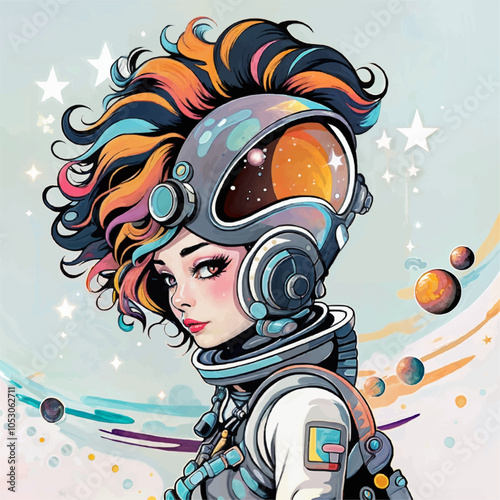 Punk astronaut girl. vector 