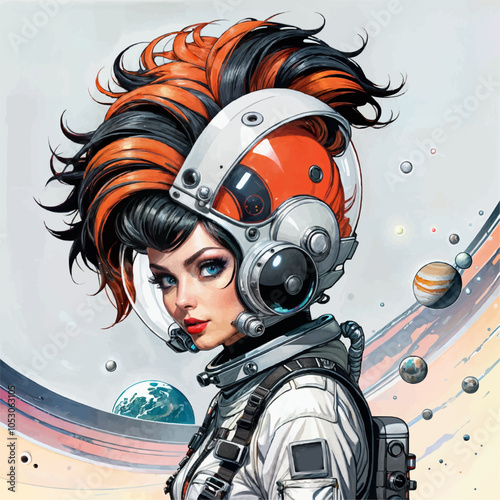 Punk astronaut girl. vector 