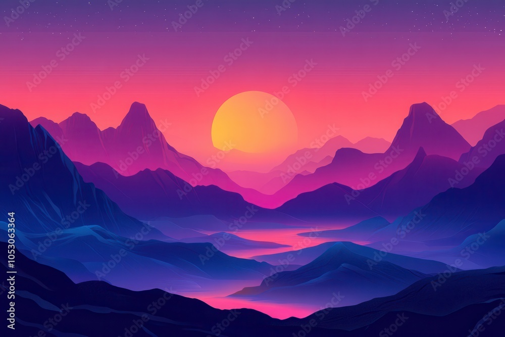 Sunset over a purple and blue mountain range Sunset over a purple and blue mountain range