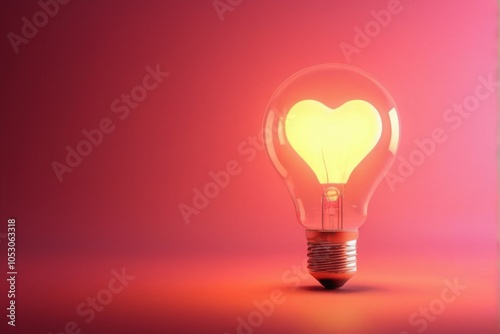 Romantic Dreamy Heart Light Bulb on Gradient Background with Metal Base 3D Rendering