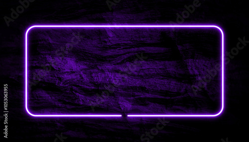 Dark purple surface stone wall background. purple neon light and rectangle shape.