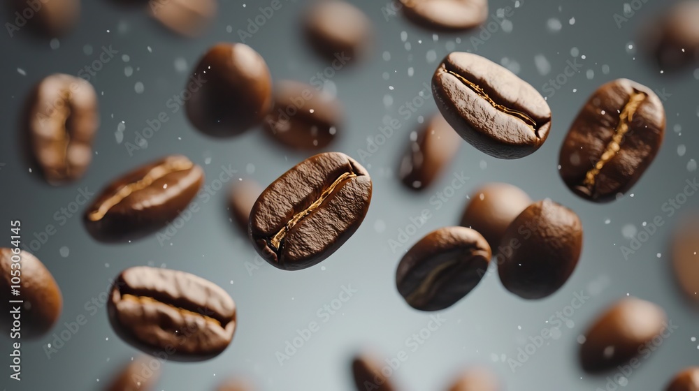 Floating Coffee Beans Against a Soft Background Floating Coffee Beans Against a Soft Background