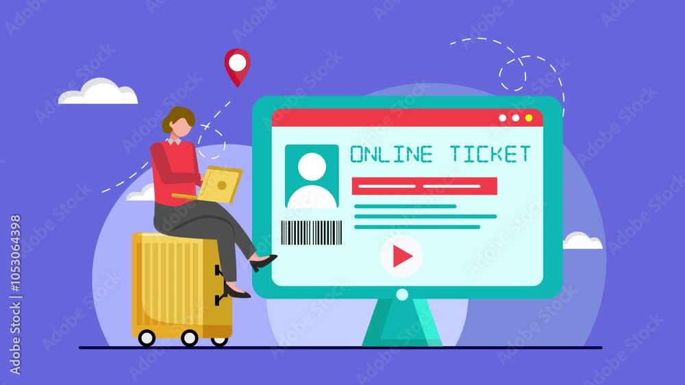 Animated video Tickets online concept. Full length animation illustration. High quality 4k footage Animated video Tickets online concept. Full length animation illustration. High quality 4k footage