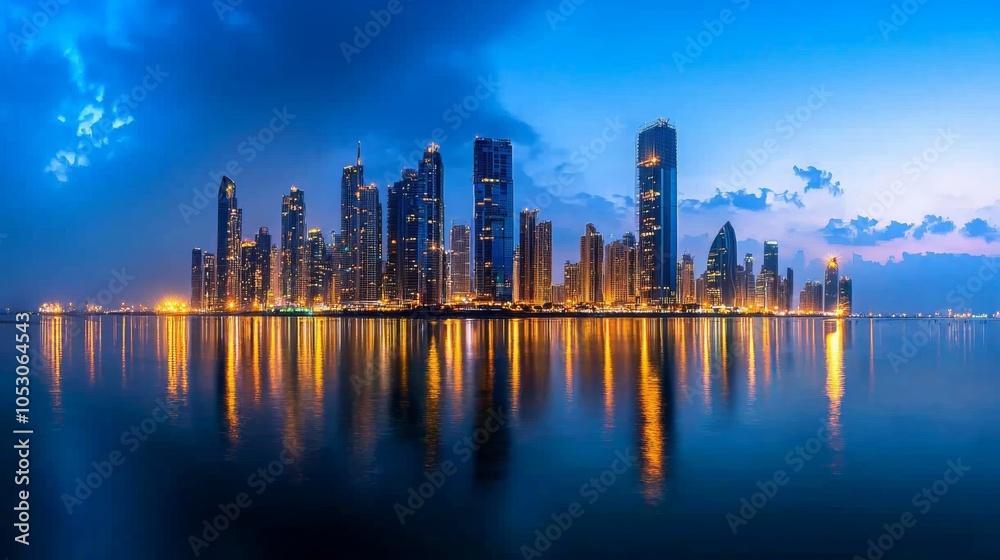 Mumbai Skyline at Night with City Lights Reflection