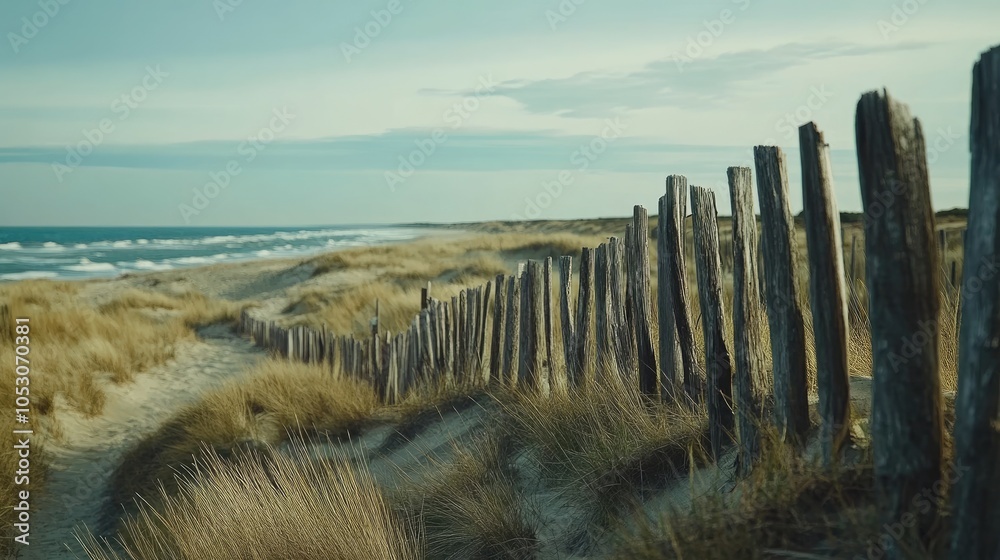 Tranquil Beach Pathway with Wooden Fence Tranquil Beach Pathway with Wooden Fence