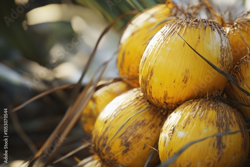 Close up of ripe King coconut fruit  known as Thembili. photo