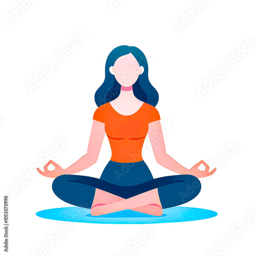 Isolated vector illustration of a young woman meditating peacefully on a white background, minimalist style.