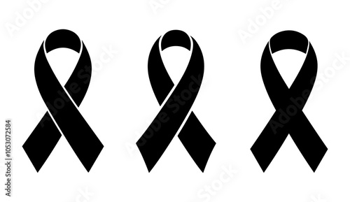 Black Awareness Ribbon Icon Set for International AIDS Day and Cancer Day Memorial
