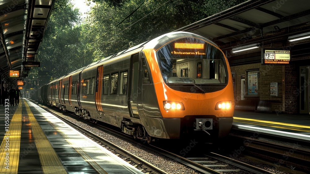 Fototapeta premium Modern Train Arriving at a Platform Station