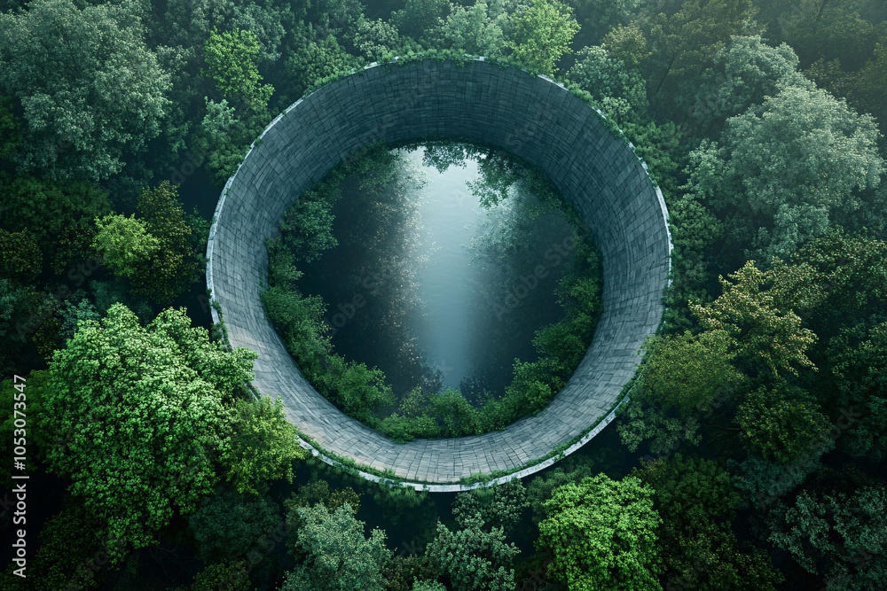 Circular Stone Structure in a Lush Forest Circular Stone Structure in a Lush Forest