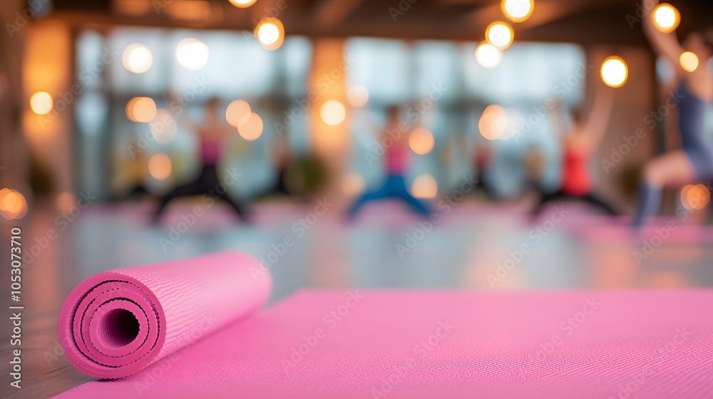 Fototapeta premium Bright Pink Yoga Mat in Yoga Class Setting