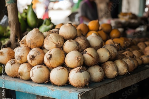 King coconuts sold in Sri Lanka for juice extraction. photo