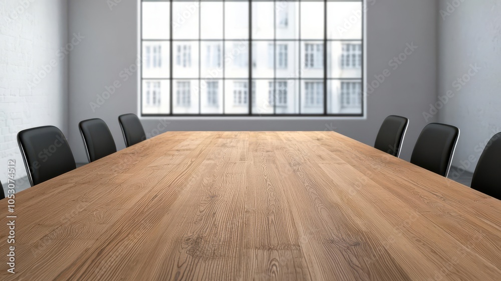 Artistic depiction of a large open meeting room in an industrial loft, with long wooden tables, metal chairs, and large windows, Loft-style meeting room, Chic and spacious Artistic depiction of a large open meeting room in an industrial loft, with long wooden tables, metal chairs, and large windows, Loft-style meeting room, Chic and spacious
