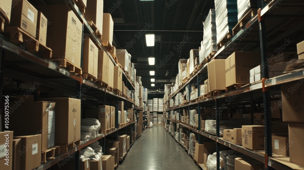 Fototapeta premium Warehouse Interior with Cardboard Boxes