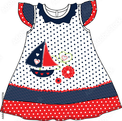frocks,ship,flower,baby frocks little boat print vector design