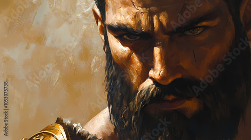 Portrait of a powerful warrior with a beard . fantasy concept , illustration painting. Greek Olympian Games. Illustration