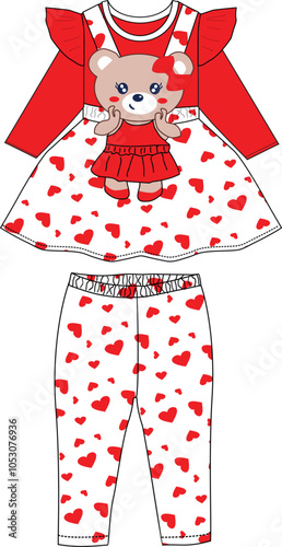 girls frocks with leggings cute teddy print vector design