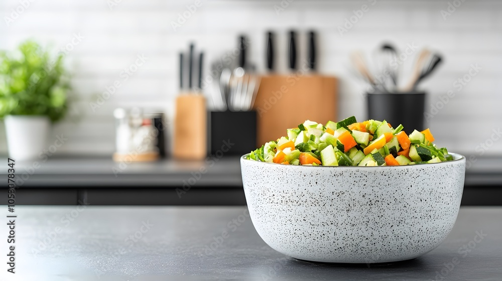 Fresh Chopped Vegetables in a Ceramic Mixing Bowl Fresh Chopped Vegetables in a Ceramic Mixing Bowl