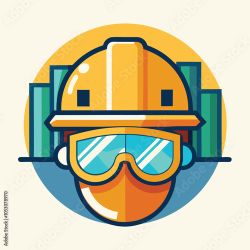 Illustration of a construction worker wearing a hard hat and goggles.