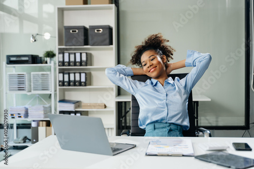 Wallpaper Mural Overworked young businesswoman office worker suffering from neck pain after had a long day. office syndrome concept Torontodigital.ca