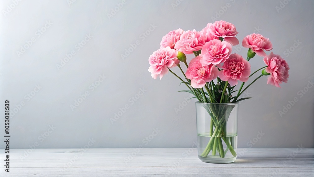 A bouquet of fresh pink carnations arranged in a elegant vase with a minimalist background, pink carnations, flower bouquets, flower designs, floral photography, decorative vases