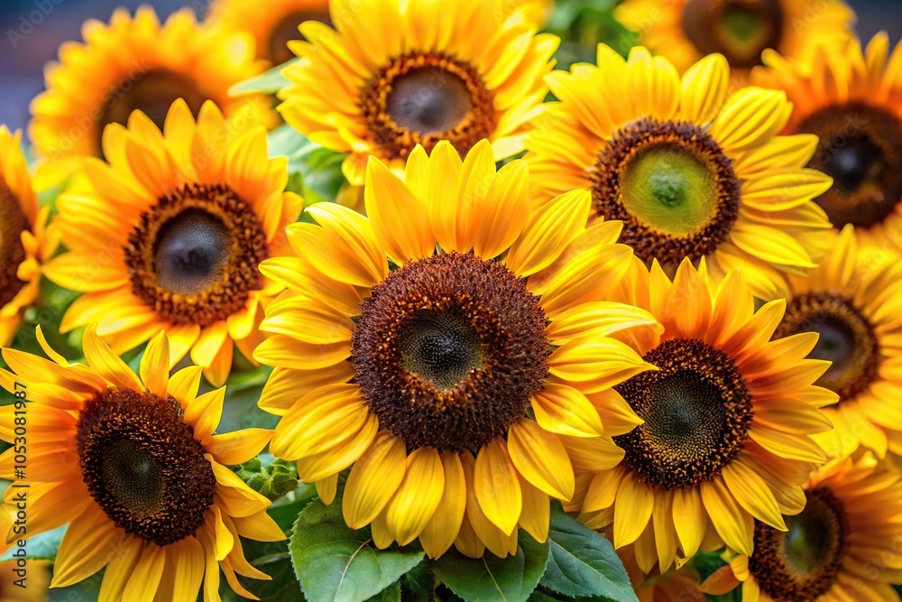 a bouquet of sunflowers with bright yellow petals and dark centers, sunny disposition, bright colors, happy flowers, garden a bouquet of sunflowers with bright yellow petals and dark centers, sunny disposition, bright colors, happy flowers, garden