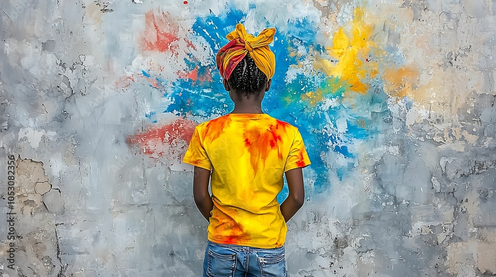 Obraz premium Vibrant youth portrait against a colorful backdrop highlighting creativity and cultural expression