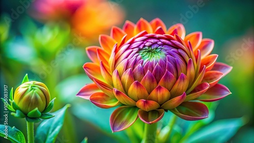 A bright blooming flower with vibrant petals unfolding from a tightly closed bud, symbolizing renewal and new beginnings, blossoms, bloom, seasons, greenery, flowers in garden