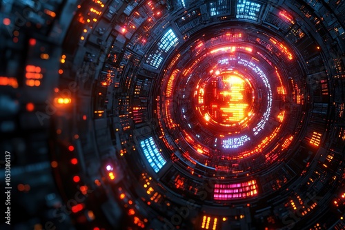 Wallpaper Mural Abstract futuristic glowing tunnel with red and blue lights. Torontodigital.ca