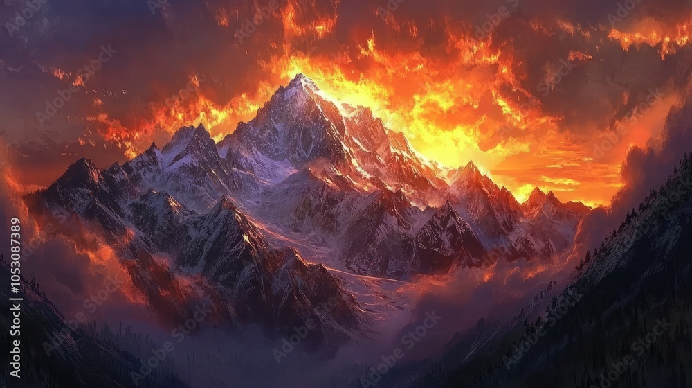 Breathtaking sunset over snow-capped mountains, capturing the majesty of nature Breathtaking sunset over snow-capped mountains, capturing the majesty of nature