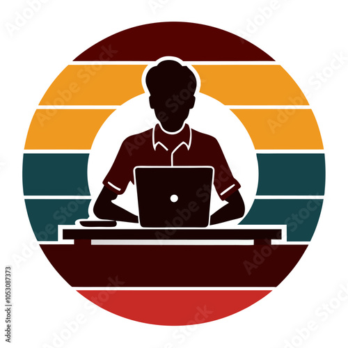 a person at a desk  studying silhouette on retro