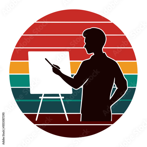 a person drawing on a whiteboard  silhouette