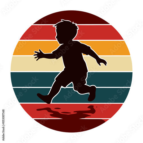 a child jumping in a puddle silhouette on retro