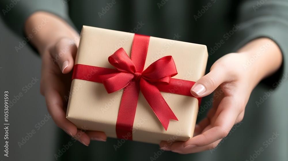 Exchanging a Beautifully Wrapped Holiday Gift with a Festive Ribbon Exchanging a Beautifully Wrapped Holiday Gift with a Festive Ribbon