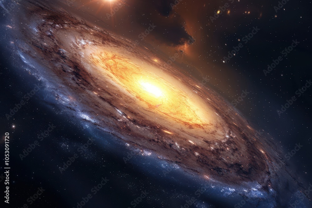 Fototapeta premium Spectacular view of a spiral galaxy with glowing center and intricate spiral arms amidst a sea of stars