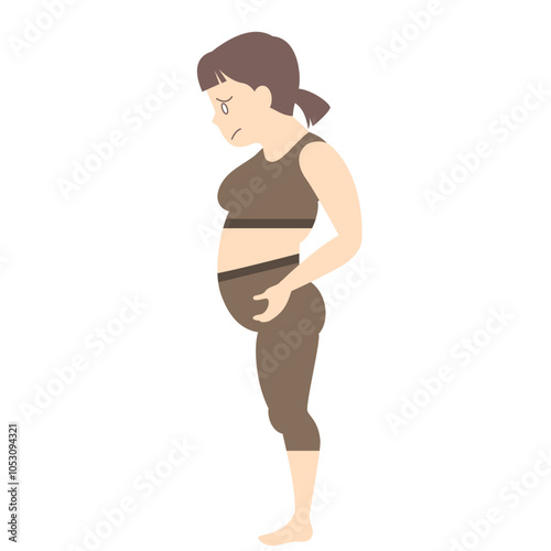 お腹の脂肪が気になる横向きの女性