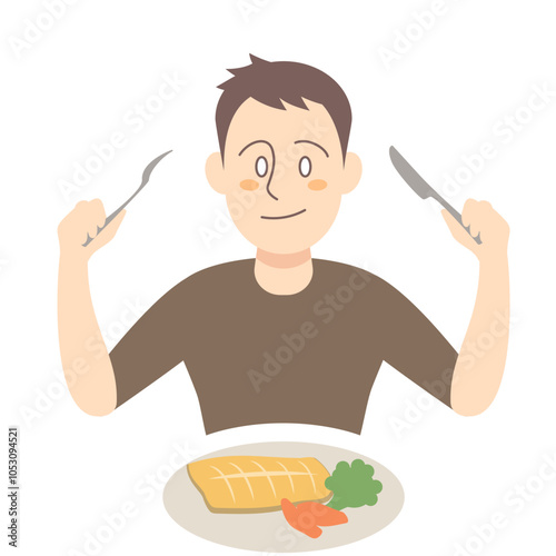 魚を食べる男性