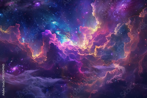 Colorful and vibrant space nebula with bright shining stars
