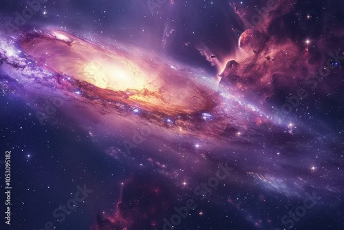 Majestic purple and pink galaxy with glowing stars and swirling dust formations