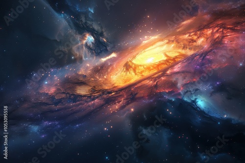 Colorful swirling vortex of stardust and glowing gases in deep space