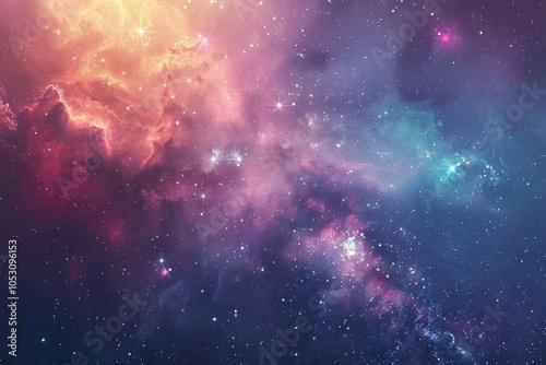 Vibrant and Colorful Space Scene with Glowing Stars and Nebulae